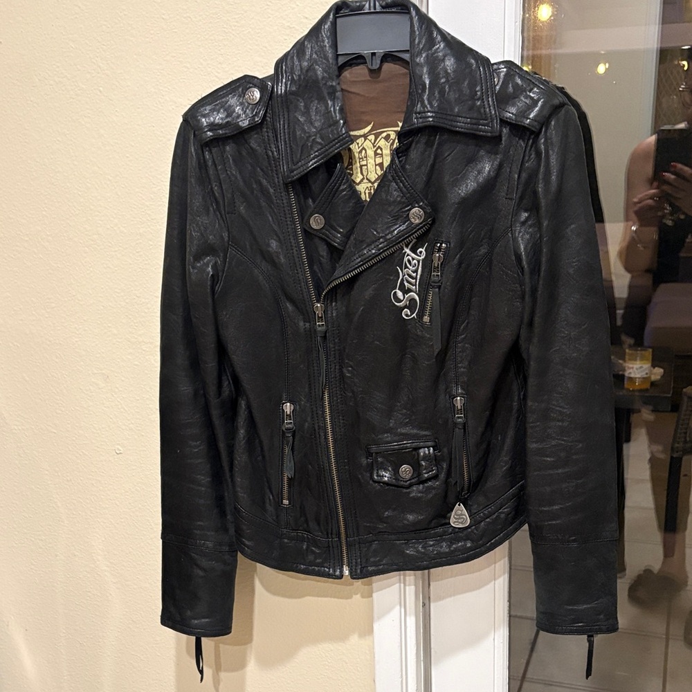 SMET Black Leather Moto Jacket - Women's Classic Biker Style